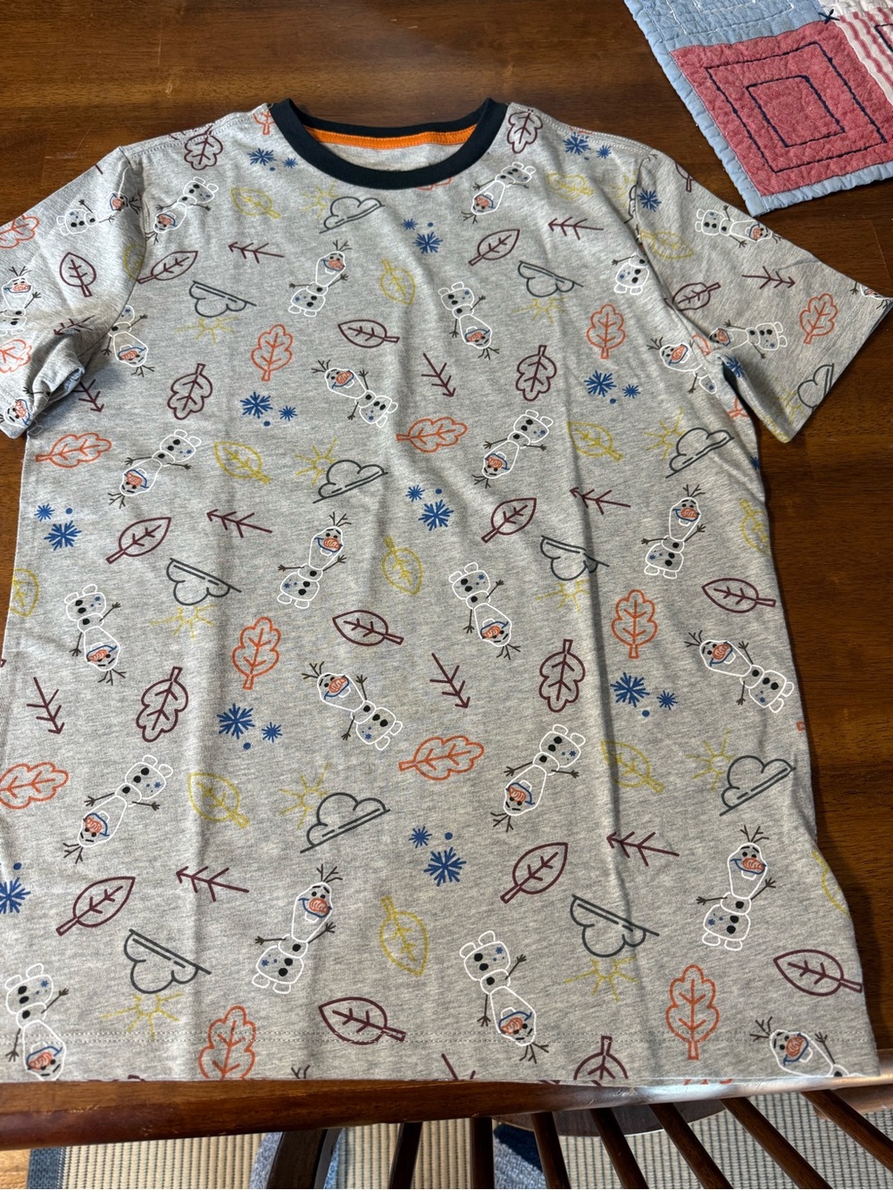 Disney Grey Short Sleeve Olaf Tee with Blue and Orange Accents